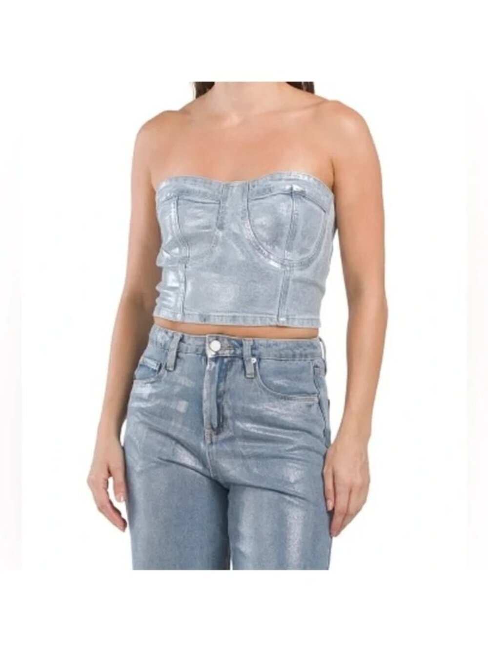 Blank NYC Blue Denim Bustier Crop Top - Size XS, New with Tags